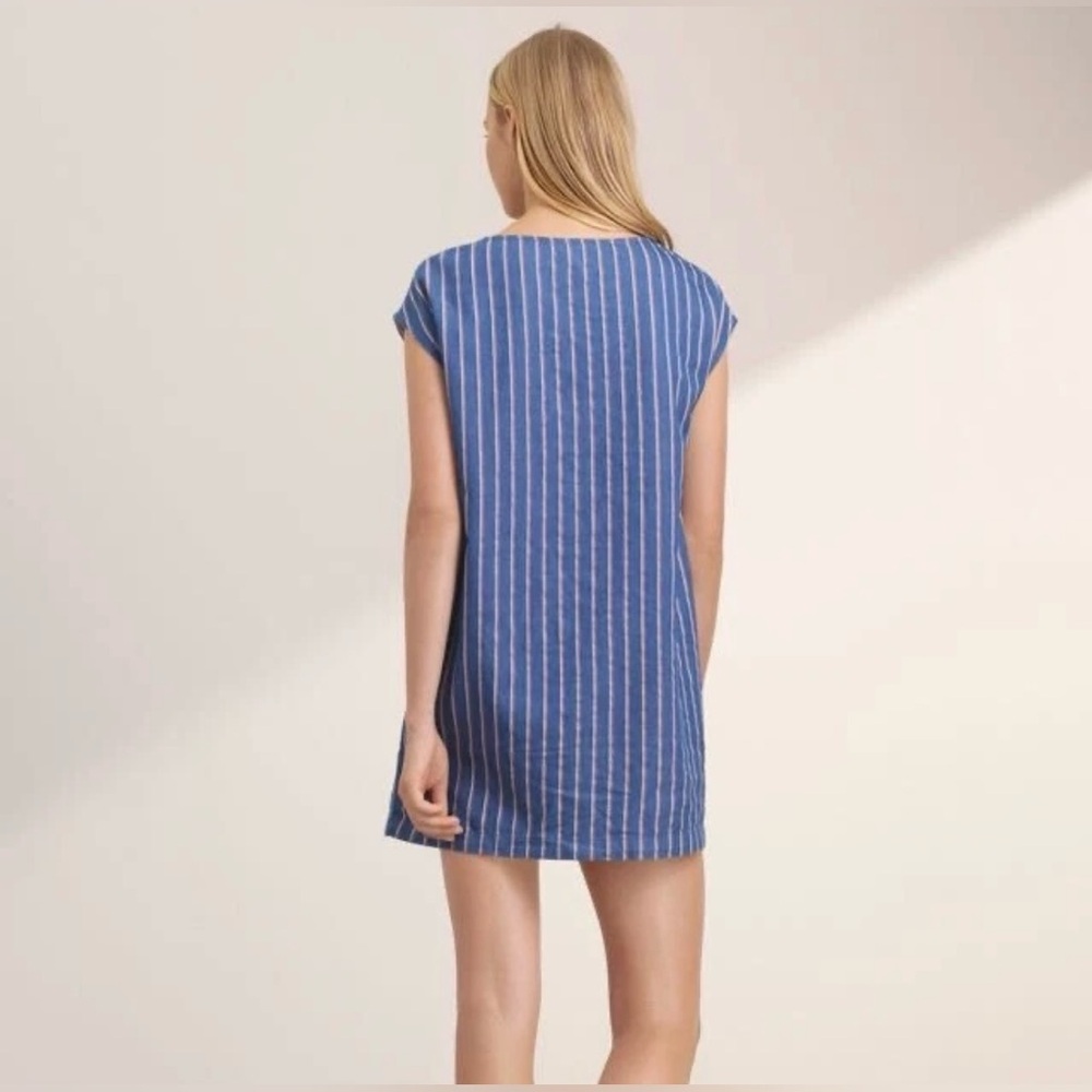 Aritzia Wilfred Free Dress Women Blue Striped Chambray Sheath‎ Nori